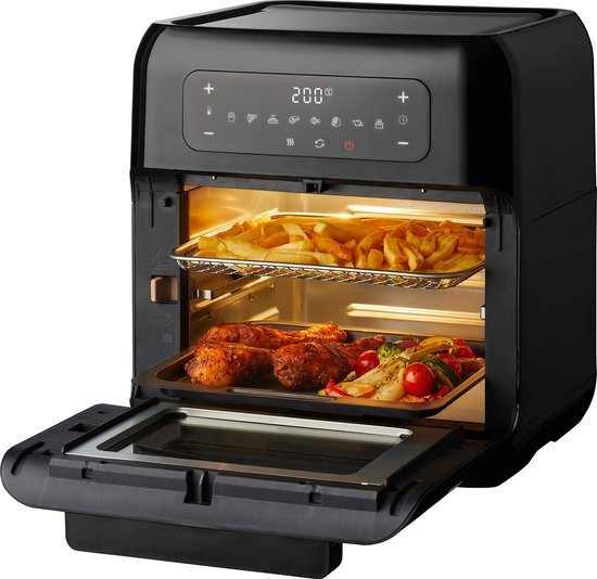 Tomado TAF1201B - Airfryer oven - Hetelucht friteuse - 12 liter - 8 programma&#39;s - 40 tot 210&#176;C - 1500 watt - Zwart