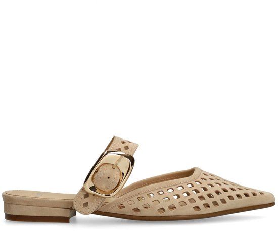 Manfield - Dames - Beige leren instappers - Maat 42