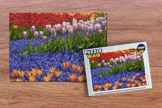 MuchoWow Puzzel Gekleurde tulpen en hyacinten in de Keukenhof in Zuid-Holland - Legpuzzel - Puzzel 1000 stukjes volwassenen - Sinterklaas cadeautjes - Sinterklaas voor grote kinderen