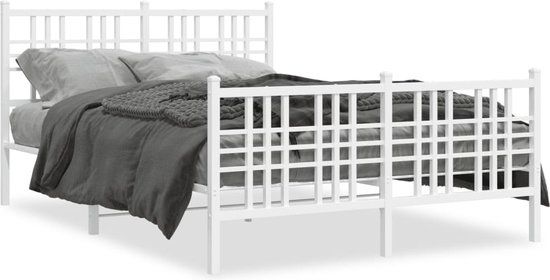 vidaXL Bedframe met hoofd- en voeteneinde metaal wit 140x200 cm