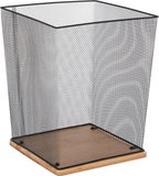 5Five Prullenbak/vuilnisbak - 19 liter - metaal/bamboe - zwart/lichtbruin - 25 x 25 x 31 cm