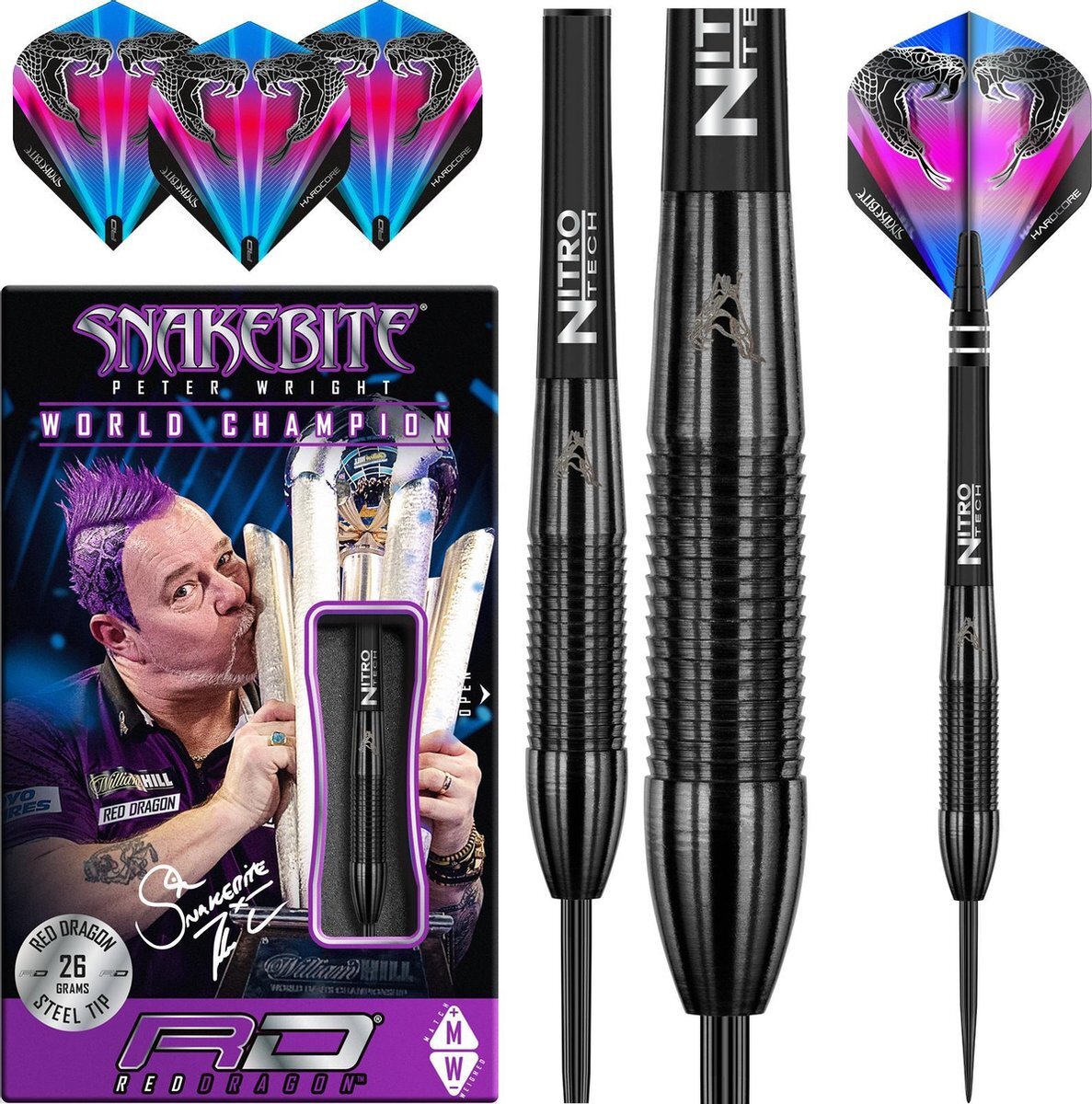 Red Dragon - Peter Wright Snakebite 3: Steeltip Tungsten Dartpijlen Professioneel - 26 gram