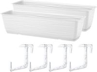 Form Plastic Balkon plantenbak Balustrade - 2x - incl ophangbeugels - kunststof - wit - L40 x B17 x H14
