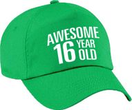 Bellatio Decorations Verjaardag cadeau petje - Awesome 16 year old - 16 jaar - groen - volwassenen - baseball cap - leeftijd