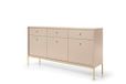 3xE living Commode à trois tiroirs et trois portes, Beige, poignée dorée, 154 x 39 x 83 cm