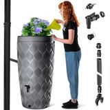 KADAX Regenton met in deksel geïntegreerde plantenbak, 240 l, regenton van kunststof, regenwatertank met kraan, vorstbestendige regentank (donkergrijs)
