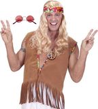 Merkloos Hippie Sixties verkleed accessoires set - ronde glazen bril rood - peace teken ketting