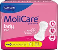 MoliCare Lady Pad 3 druppels discrete incontinentiepads voor vrouwen met lichte blaaszwakte, geurneutralisator, extra lekbescherming, geavanceerde huidbescherming, 12 stuks