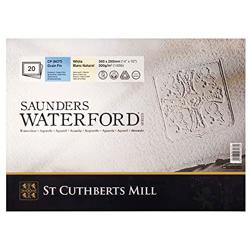 Saunds Waterford Serie Cuthberts Aquarelpapierblok, 4-zijdig gelijmd, 36 x 26 cm, 20 vellen, natuurlijk wit, fijne korrel, 300 g