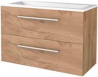 Basic Line Start 46 Badkamermeubelset - 100 x 46 cm - Met Grepen - 2 Lades - Acryl Wastafel - 1 Kraangat - Whisky Oak