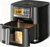 NONE BUVARO 7L XXL 1800W heteluchtfriteuse met automatische olie- en waterverneveling, digitaal touchpanel, 8 vooraf ingestelde programma's, kijkvenster en binnenverlichting.