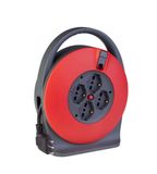 Poly Pool PP2741 Kabelhaspel 5 m kabeldoorsnede 3G1,5 mm² met 4 pluristandaard stopcontacten en ruimtebesparende Italiaanse stekker, groot, 16A met handvat en thermoschakelaar
