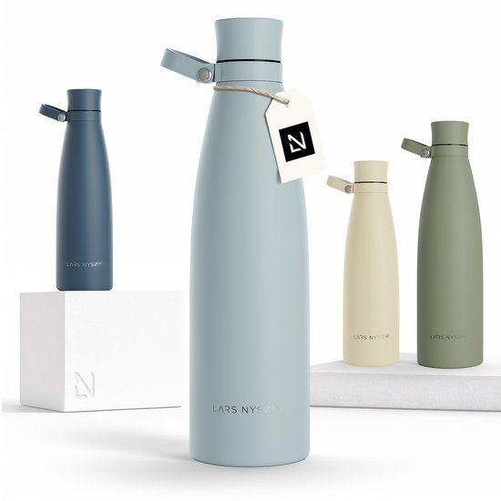 LARS NYSØM Nåde Roestvrijstalen drinkfles 1000ml - BPA-vrije geïsoleerde waterfles 1,00 Liter (Sky Blue)