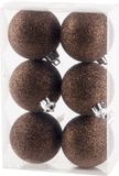 Cosy & Trendy Kerstballen - 6x st - donkerbruin - glitters - D6 cm - kunststof