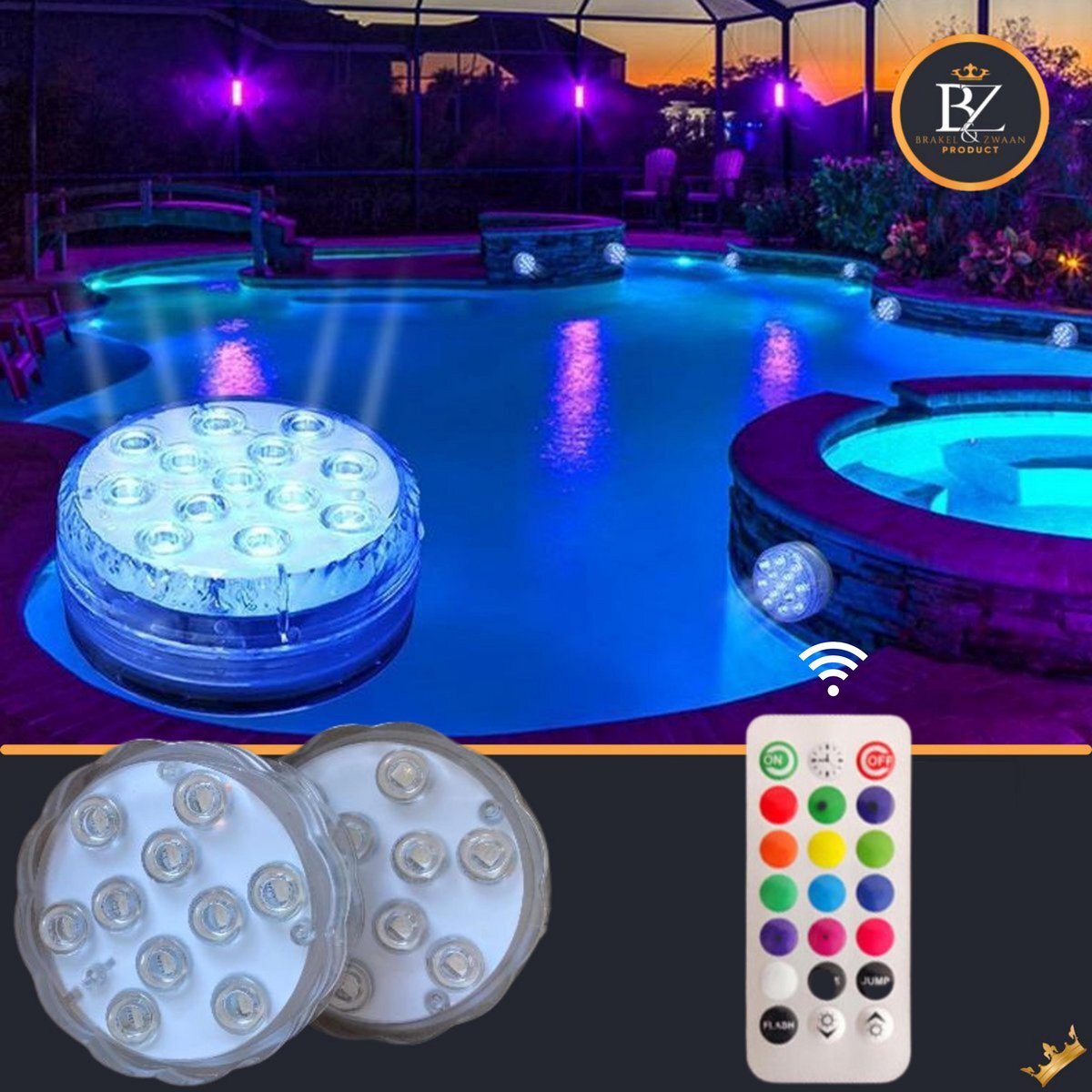 Brakel & Zwaan Products Brakel & Zwaan® Zwembadlamp | Zwembadverlichting | Zwembadverlichting onderwater | Led Zwembadverlichting | Jacuzzi verlichting | Led verlichting | Zwembad accesoires | 2 Stuks + Afstandsbediening