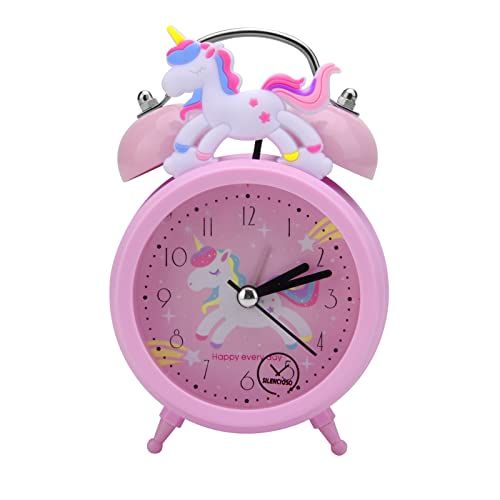 UOCAI Kinderwekker - Eenhoorn - Roze - Geen Tikkende Wekker - Nachtkastwekker - Dubbele Klok - Achtergrondverlichting