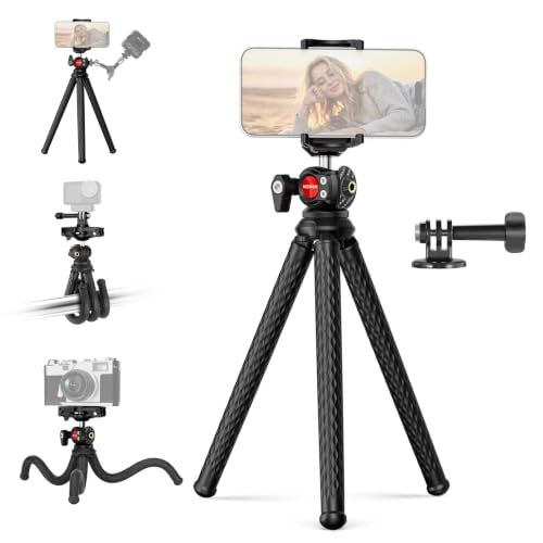 NEEWER Flexibel telefoonstatief, kleine mini-camera webcam bureaustandaard, verborgen mobiele telefoonhouder en actiecamera-montageadapter compatibel met iPhone GoPro DJI Insta360 voor Vlogging