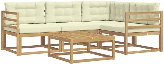 vidaXL Hoek loungeset 4 zitplaatsen Polyester Wit en crème