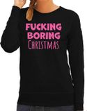 Bellatio Decorations Foute Kersttrui/Sweater Dames - Boring Christmas - Zwart - Glitter Roze XXL