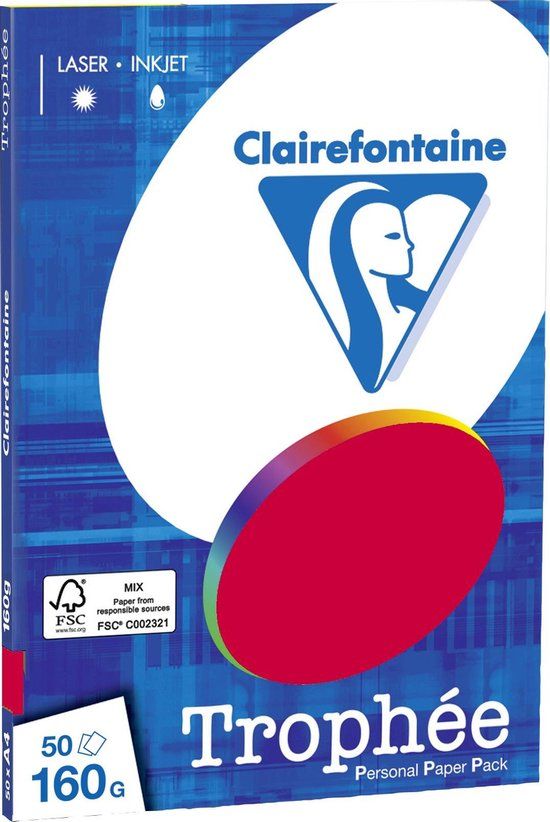 Clairefontaine Trophée Kopieerpapier - Rood - A4 160 gram - 50 vellen