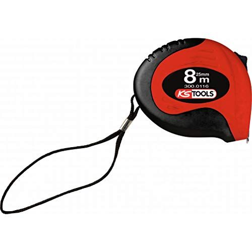 KS Tools Rolbandmaat met Stopper en Riemclip - Zwart/Rood - 8m