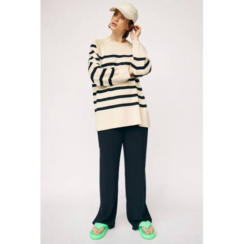 OBJECT OBJESTER Striped Knit Sweater Ecru/Black