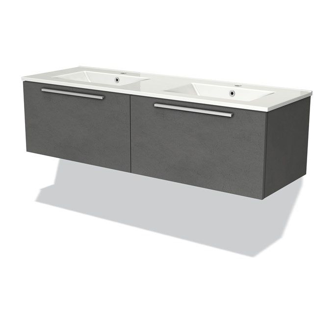 Maxaro Badkamermeubel 140cm Modulo Donkergrijs Beton 2 Lades Vlak Wastafel Keramiek
