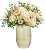 Mica Decorations Hoge Bloemenvaas - Keramiek - Wit Glans / Ribbels - D30 x H50 cm - Vaas Porto
