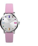 Timex Trend Dameshorloge, 31 mm, paarse lederen band met snelsluiting, tweedelig, zilveren wijzerplaat, zilveren kast TW2W84800