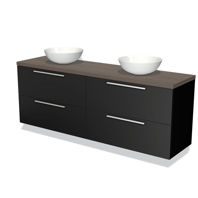 Maxaro Badkamermeubel Modulo Plato 180cm Mat Zwart 4 Lades Donkerbruin Eiken Blad