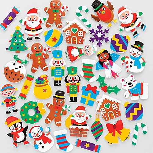 Baker Ross FE765 Kerstmis foam stickers - Pak van 200, Kinder stickers, Ideaal voor Kinder Knutselprojecten, Geweldig voor Kaarten maken en het versieren van plakboeken,assorted