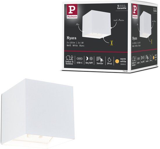 Paulmann LED wandlamp op accu Nyara IP44 3000K 100x104 mm 2x1W Wit