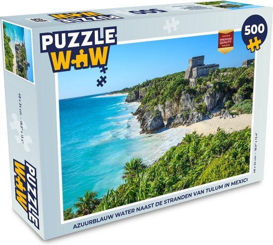 MuchoWow Puzzel Azuurblauw water naast de stranden van Tulum in Mexico - Legpuzzel - Puzzel 500 stukjes