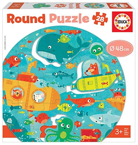Educa 18907 Ronde Puzzel onder de zee voor kinderen, rond, 28 delen, vanaf 3 jaar, meerkleurig