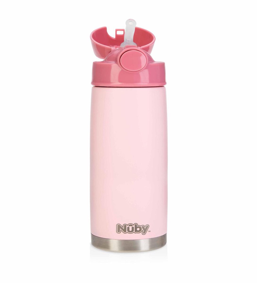 Nuby Nûby drinkrietfles in roestvrij staal 420 ml in roze