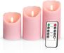 Meisterhome – 3 x Led Stompkaars Rustiek - Licht Roze – Stompkaars Echte wax – Led kaarsen - 10 / 12.5 / 15 cm Hoog - Met afstandsbediening – Timer 2/4/6/8 uur - Dimbaar