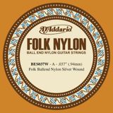 D'Addario BES037W .037 Folk Single Nylon String met Ball End voor Gitaar - Zilver Wound