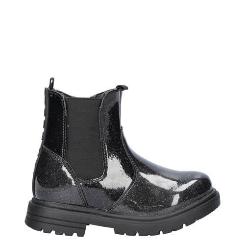 Nelson Kids lak chelsea boots met glitters zwart