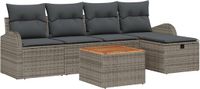 vidaXL Tuinbank Set 6-delig Poly-rattan Grijs