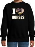 Bellatio Decorations I love horses sweater met dieren foto van een zwart paard zwart voor kinderen - cadeau trui paarden liefhebber - kinderkleding / kleding 98/104