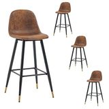 MEUBLE COSY Barkrukken, set van 4 barstoel vintage, met rugleuning en voetensteun, van kunstsuède, vergulde metalen poten, voor bistro, café, keuken, bruin, 45,5x49x103,5cm