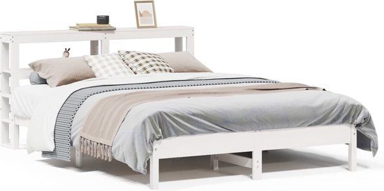 vidaXL Bedframe zonder matras massief grenenhout wit 140x200 cm