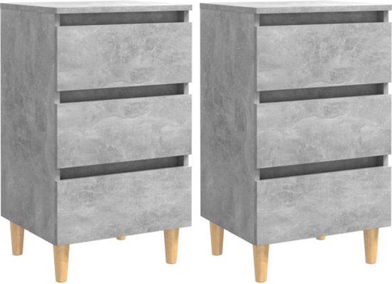 vidaXL Nachtkastjes 2 st met houten poten 40x35x69 cm betongrijs