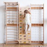 Goodevas Klimrek voor Kinderen, Montessori Houten Speeltuin met Zweeds Wandrek, Klimwand, Klimnet, Schommel & Monkey Bars voor Peuters – Wandgemonteerd Indoor Speeltoestel