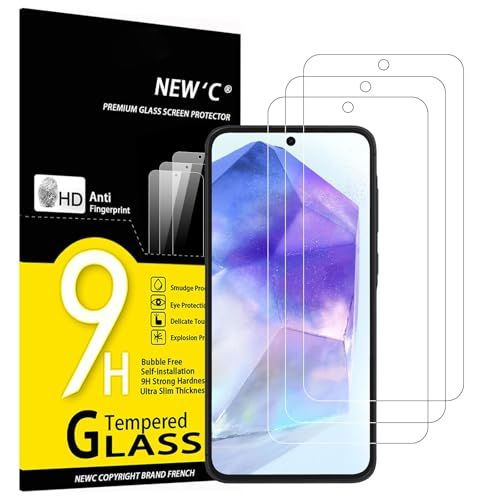 NEW'C 3 Stuks, Screen Protector voor Samsung Galaxy A55 5G, Gehard Glass Schermbeschermer Film 0.33 mm ultra transparant, ultra resistent