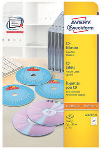 Avery CD Etiketten, wit, Ø 117,0 mm, permanent klevend