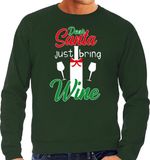 Bellatio Decorations Dear Santa just bring wine drank Kerst sweater / Kerst trui groen voor heren - Kerstkleding / Christmas outfit XXL