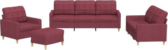 vidaXL 4-delige Loungeset Wijnrood Stof