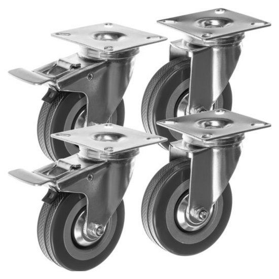 Malatec Zwenkwielen - 4x stuks - zilver/grijs - ijzer - PVC - zwenkwielen met rem