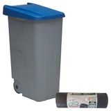 WELL HOME MOBILIARIO & DECORACIÓN Gesloten container, 85 l, blauw, hoogte 76 cm + rol met 10 vuilniszakken, 100 l